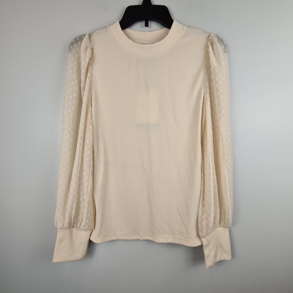 Who What Wear Mock Turtleneck Pullover Sweater Small Sheer‎ Polka Dot Sleeve